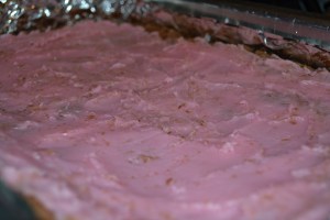 The peppermint frosting layer on the brownies. 