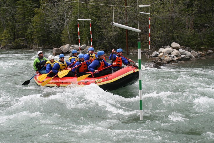 Navigating our way through a kayak obstacle course.