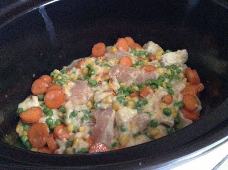 All the ingredients in the slow cooker ready to go. 