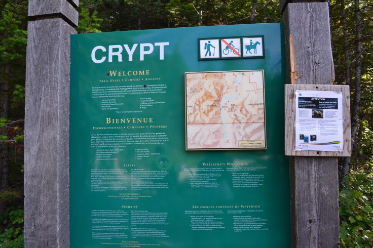 Crypt Lake hike sign.