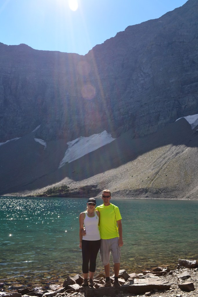 We made it! Posing by Crypt Lake at the end of the hike.