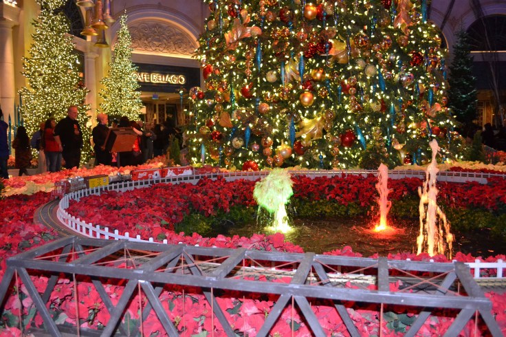 The Bellagio had some of the best indoor Christmas decor including a huge Christmas tree, reindeer hanging from the ceiling, a running model train set and tons of beautiful poinsettias.