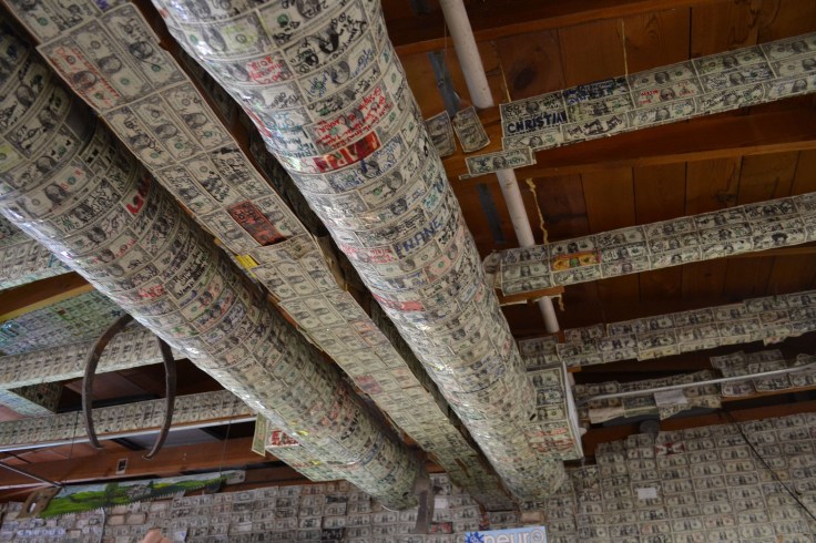 Yes, you're seeing right. That's money all over the walls and ceiling of both the gift shop and restaurant in Tortilla Flat. Tourists sign or write messages on dollar bills. Think of it as a different kind of Guest Book. 