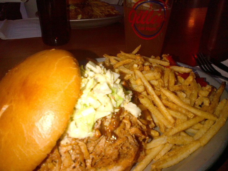 Pulled pork at Gilley's in Las Vegas. The fries were great - I prefer thin crispy fries. 