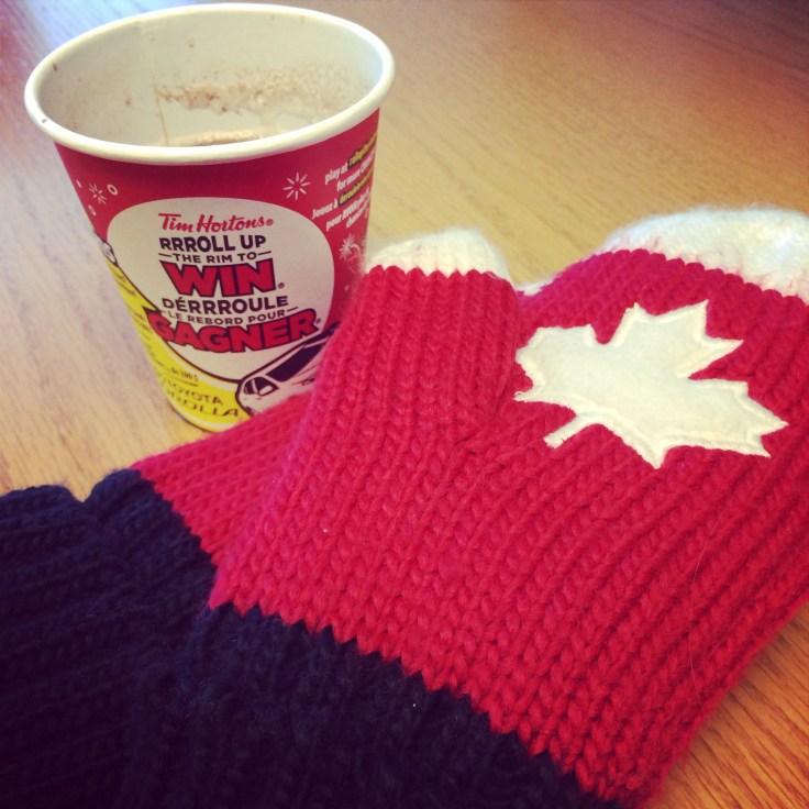 Tim Hortons - a Canadian icon. And my Canada mittens. 