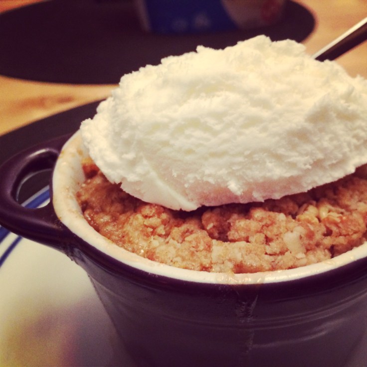 Apple crisp and ice cream. 